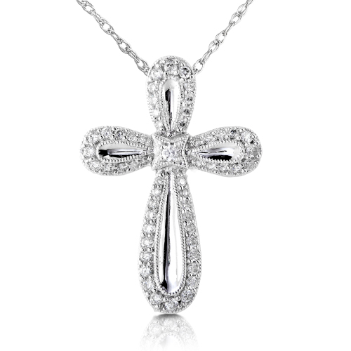 Diamond Cross Pendant in 14k White Gold